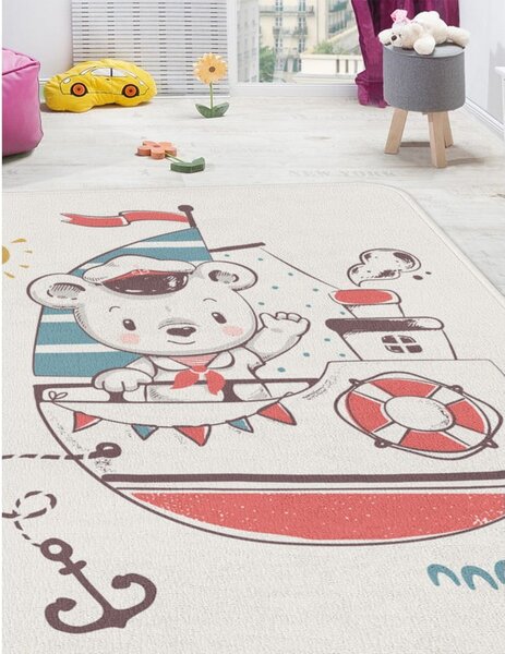 Бял детски килим 80x140 cm Teddy Sailor – Oyo Concept