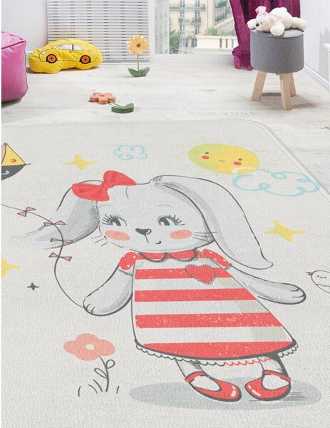 Бял детски килим 80x140 cm Happy Bunny – Oyo Concept