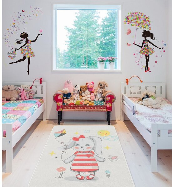 Бял детски килим 80x140 cm Happy Bunny – Oyo Concept