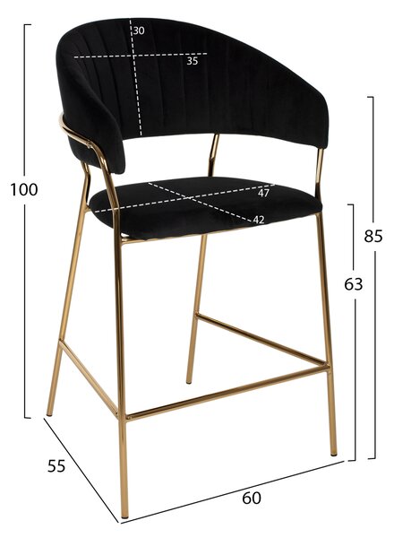Бар стол средна височина - черно кадифе