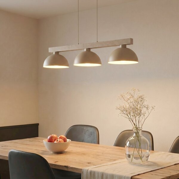 TK Lighting Висяща лампа „Осло“, пясъчен цвят, с 3 лампи, дължина 118 см, E27, Затъмняване, Бежов, Дневна/трапезария, Метал, Модерен