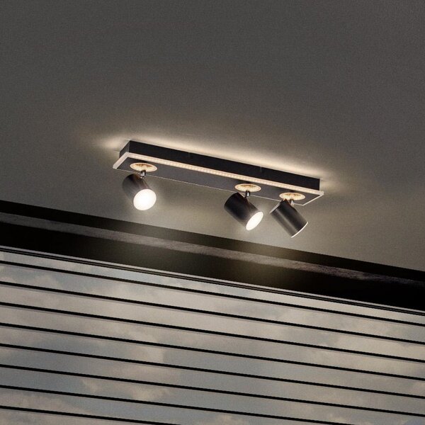 LEDVANCE LED прожектор за таван Mars, 4 светлини, 3 точки, черен, Черен, Дневна/трапезария, Метал