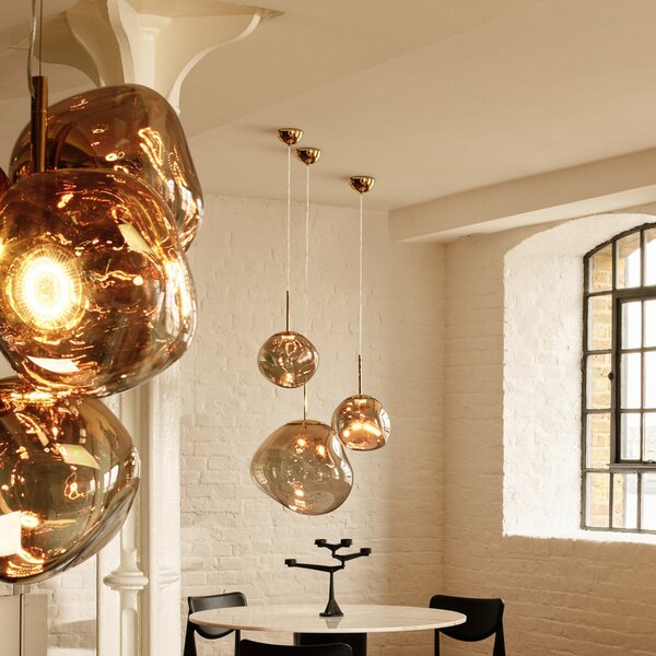 Tom Dixon LED висяща лампа Melt, Ø 50 cm, бронзов цвят, Затъмняване, Бронзов / античен месинг, Дневна/трапезария, Пластмаса, Дизайн