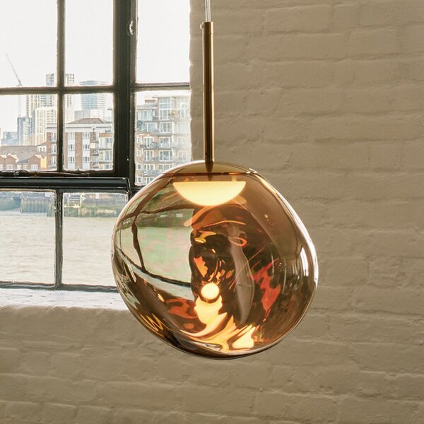 Tom Dixon LED висяща лампа Melt, Ø 28 cm, бронзов цвят, Затъмняване, Бронзов / античен месинг, Дневна/трапезария, Пластмаса, Дизайн