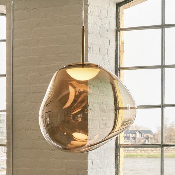 Tom Dixon LED висяща лампа Melt, Ø 50 cm, бронзов цвят, Затъмняване, Бронзов / античен месинг, Дневна/трапезария, Пластмаса, Дизайн
