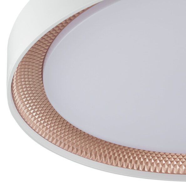 Brilliant LED таванна лампа „Waldo“, бяла/розово-златна, Ø 48,5 см, CCT, с регулиране на, Затъмняване, Бял, Дневна/трапезария, Метал, Модерен