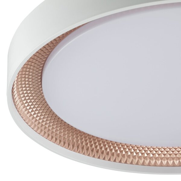 Brilliant LED таванна лампа „Waldo“, бяла/розово-златна, Ø 38,5 см, CCT, с регулиране на, Затъмняване, Бял, Дневна/трапезария, Метал, Модерен