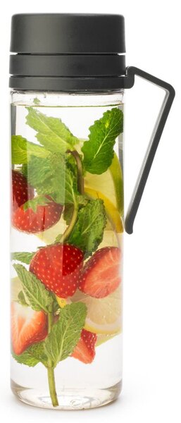 Бутилка Brabantia Make&Take 1006278, 500 мл, С цедка, Защита от разливане, Широк отвор, Тъмносив/прозрачен