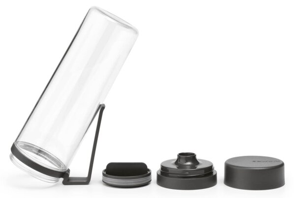 Бутилка Brabantia Make&Take 1006278, 500 мл, С цедка, Защита от разливане, Широк отвор, Тъмносив/прозрачен