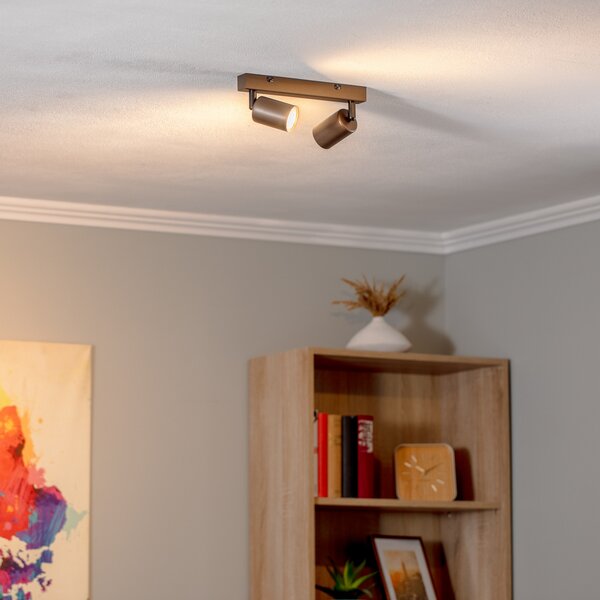 TK Lighting Тавански спот Връх, регулируем, кафяв, с две светлини, линеен, Затъмняване, Кафяв / ръждив, Дневна/трапезария, Метал, Модерен, Таван с много пламъци