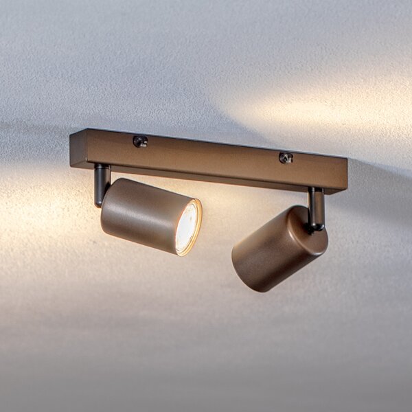 TK Lighting Тавански спот Връх, регулируем, кафяв, с две светлини, линеен, Затъмняване, Кафяв / ръждив, Дневна/трапезария, Метал, Модерен, Таван с много пламъци
