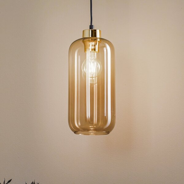 TK Lighting Висяща лампа Marco Green, 1-светлинна, кафява, Затъмняване, Кафяв / ръждив, Дневна/трапезария, Стъкло, Модерен