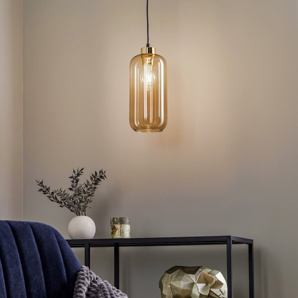 TK Lighting Висяща лампа Marco Green, 1-светлинна, кафява, Затъмняване, Кафяв / ръждив, Дневна/трапезария, Стъкло, Модерен