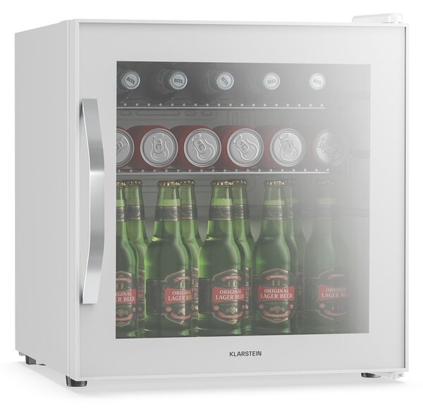 Klarstein Хладилник за напитки Beersafe с огледална стъклена врата | 44 x 48 см | 85 W | 47 литра | Бял