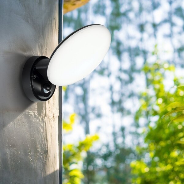 LED външен стенен осветител със сензор OLAF, LED/10W/230V, IP44, черен