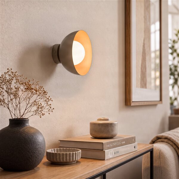 EMIBIG LIGHTING Стена лампа Bibi K1, бежова, стомана/стъкло, Ø 18 cm, Затъмняване, Бежов, Дневна/трапезария, Метал, Модерен