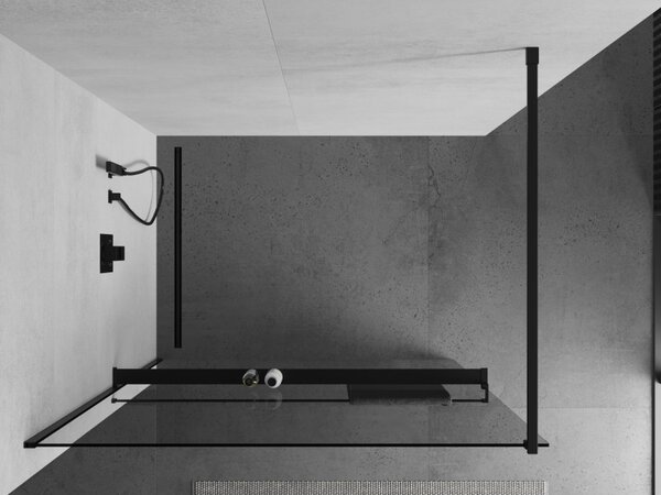Mexen Kioto+ стенна преграда за душ с полица Walk-in 90 x 200 см, прозрачна, черна