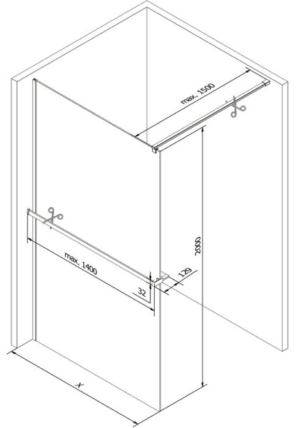 Mexen Kioto+ душ кабина с рафт Walk-in 90 x 200 см, бял мотив, златно - 800-090-121-50-85