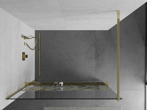 Mexen Kioto+ душ кабина с рафт Walk-in 90 x 200 см, бял мотив, златно - 800-090-121-50-85