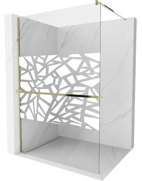 Mexen Kioto+ душ кабина с рафт Walk-in 90 x 200 см, бял мотив, златно - 800-090-121-50-85