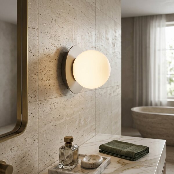 EMIBIG LIGHTING Стенна лампа „Минерва“, опал/бежов, Ø 15 см, стъкло/метал, E14, Затъмняване, Бежов, Дневна/трапезария, Стъкло, Модерен, Глобус