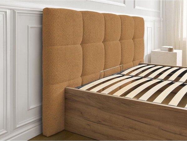 Тапицирано двойно легло 180x200 cm тапицирано/ПДЧ с място за съхранение с включена подматрачна рамка в цвят жълта охра Kumo – Bobochic Paris