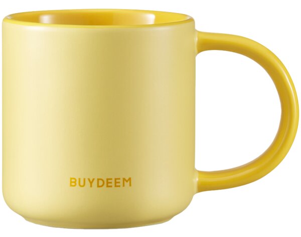 Керамична чаша за чай и кафе Buydeem CD1018-MY, 350 мл, Плоско дъно, Вътрешна мерителна скала, Високотемпературна керамика, Жълт