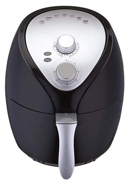 Фритюрник с горещ въздух Crown CAF-3013, 1300W, 3 л, 7 програми, До 200°C, Механичен контрол, Таймер, Черен/сив