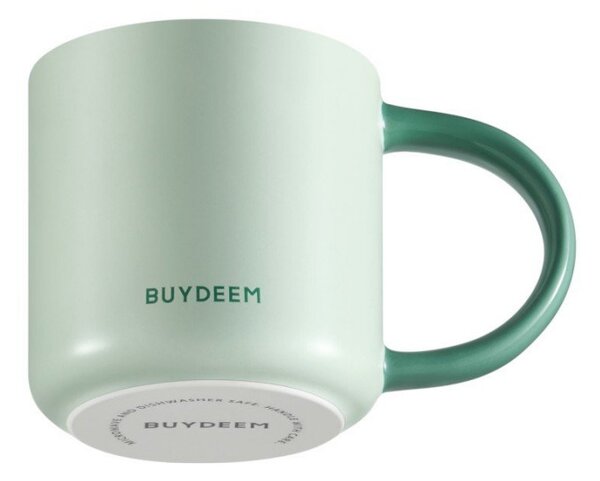 Керамична чаша за чай и кафе Buydeem CD1018-CG, 350 мл, Плоско дъно, Вътрешна мерителна скала, Високотемпературна керамика, Зелен