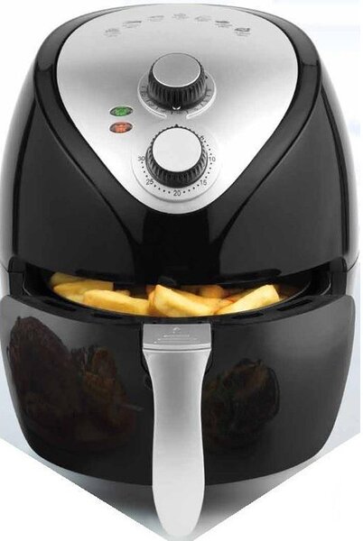 Фритюрник с горещ въздух Crown CAF-3013, 1300W, 3 л, 7 програми, До 200°C, Механичен контрол, Таймер, Черен/сив