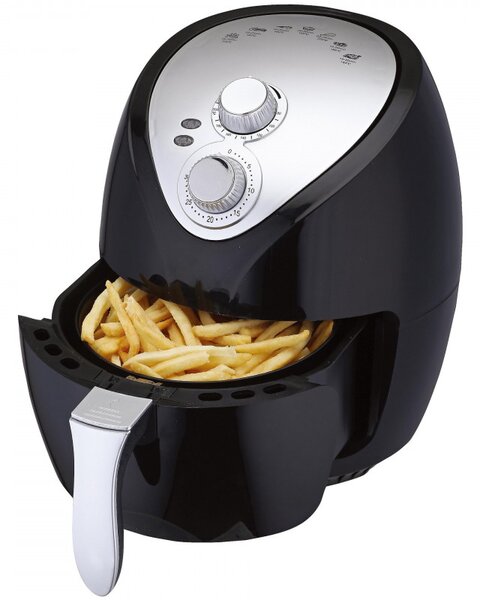 Фритюрник с горещ въздух Crown CAF-3013, 1300W, 3 л, 7 програми, До 200°C, Механичен контрол, Таймер, Черен/сив