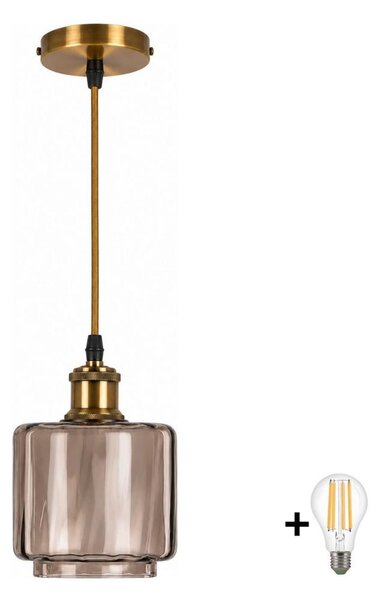 BRILAGI-LED Полилей на кабел RETRO GLASS 1xE27/60W/230V Ø 15 см златист/пушено бежово