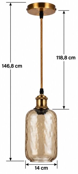 BRILAGI-LED Полилей на кабел RETRO GLASS 1xE27/60W/230V Ø 14 см златист/опушено кафяво