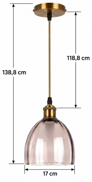 BRILAGI-LED Подвесен полилей на кабел RETRO GLASS 1xE27/60W/230V Ø 17 см златисто/димно бежово