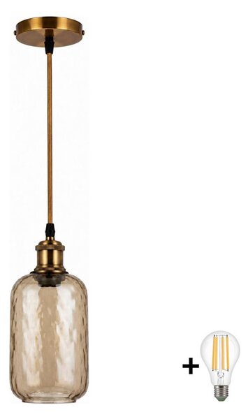 BRILAGI-LED Полилей на кабел RETRO GLASS 1xE27/60W/230V Ø 14 см златист/опушено кафяво