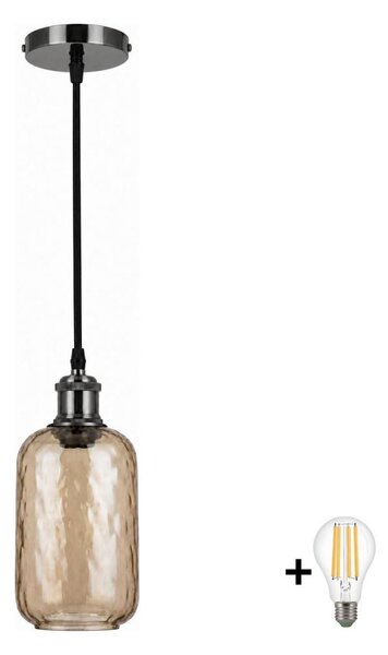 BRILAGI-LED Полилей на кабел RETRO GLASS 1xE27/60W/230V Ø 14 cm черен/димчато кафяв