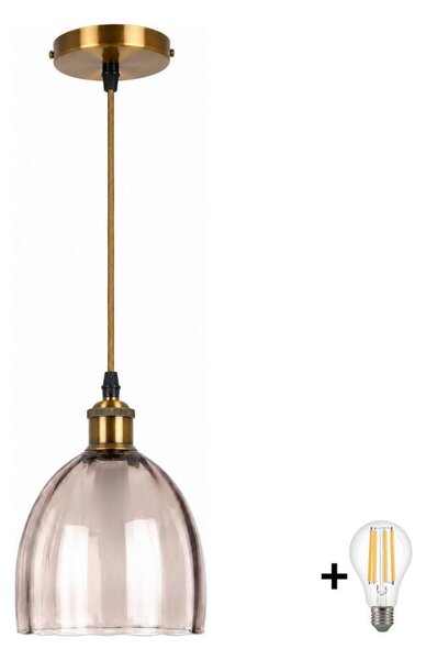 BRILAGI-LED Подвесен полилей на кабел RETRO GLASS 1xE27/60W/230V Ø 17 см златисто/димно бежово