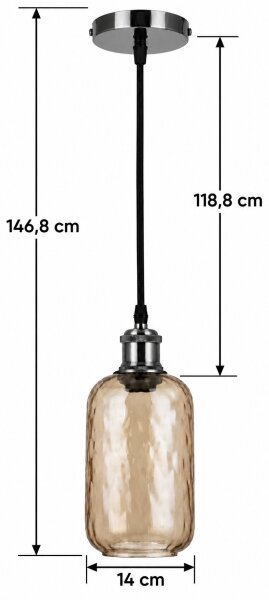 BRILAGI-LED Полилей на кабел RETRO GLASS 1xE27/60W/230V Ø 14 cm черен/димчато кафяв