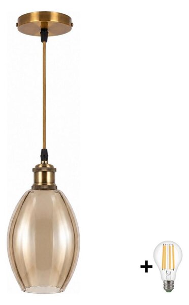 BRILAGI-LED Полилей на кабел RETRO GLASS 1xE27/60W/230V Ø 17 cm златист/димно бежово