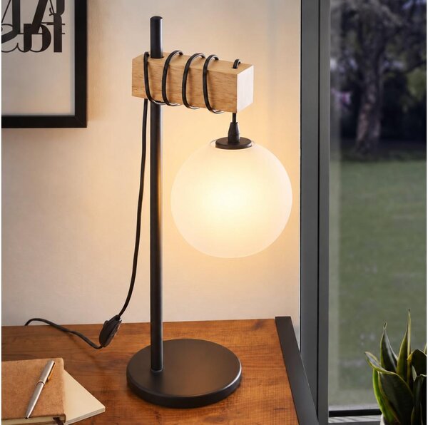 BRILAGI - Настолна лампа WOOD GLASS 1xE27/40W/230V кафява/черна/бяла