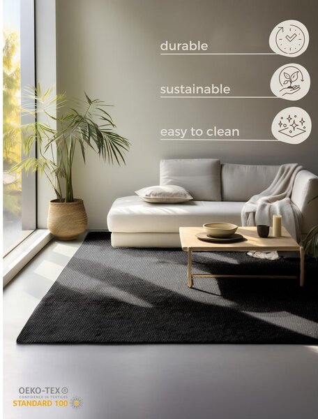 Черен килим от юта 80x150 cm Bouclé - Hanse Home