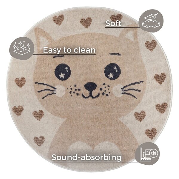 Бежов детски килим ø 100 cm Cat - Hanse Home