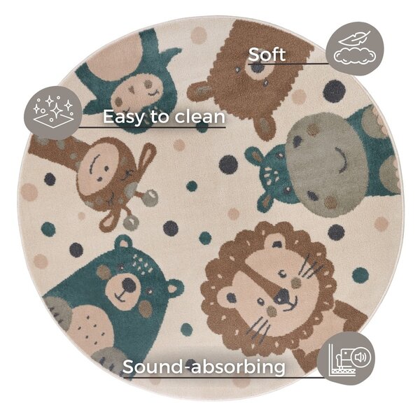 Бежов детски килим ø 100 cm Animal Party - Hanse Home