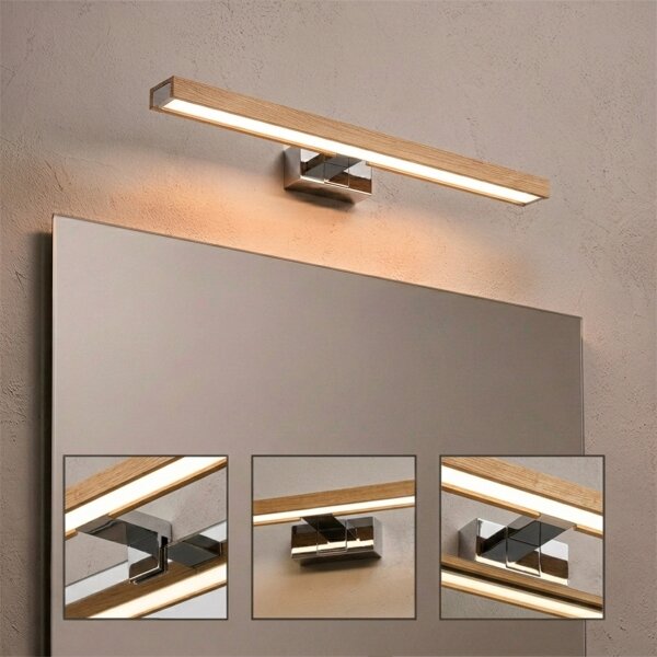 Brilagi-LED Огледално осветление за баня WOODY MIRROR 3 в 1 LED/12W/230V 60 cm IP44 хром/дъб