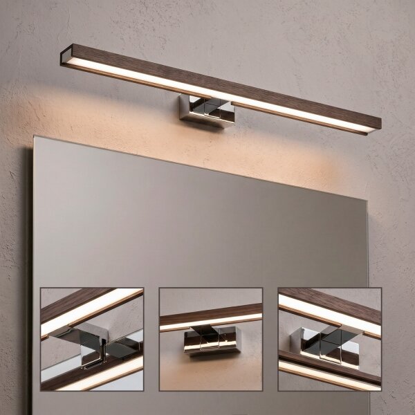 Brilagi -LED осветление за огледало за баня WOODY MIRROR 3в1 LED/12W/230V IP44 хром/дъб орех