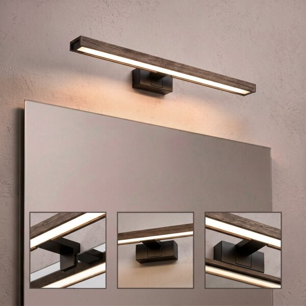 Brilagi - LED осветление за огледало за баня 3 в 1 WOODY MIRROR LED/12W/230V IP44 черно/дъб орех