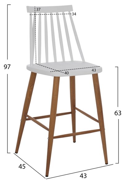 Бар стол - средна височина цвят бял-натурал