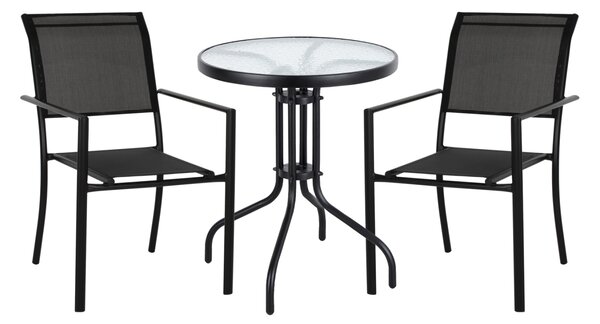 OUTDOOR DINING SET HM11839 3PCS ROUND METAL TABLE Φ60 & ALUMINUM ARMCHAIRS TEXTLINE BLACK