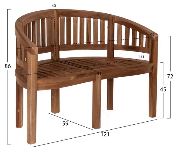 BENCH 2-SEATER CAPO HM9538 TEAK WOOD IN NATURAL COLOR 121X59X86Hcm