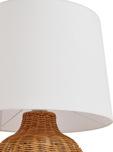 Lindby настолна лампа Lirenda, височина 52 cm, ратан, натурален/бял, Дърво, Дневна/трапезария, Плат / текстил, Скандинавски